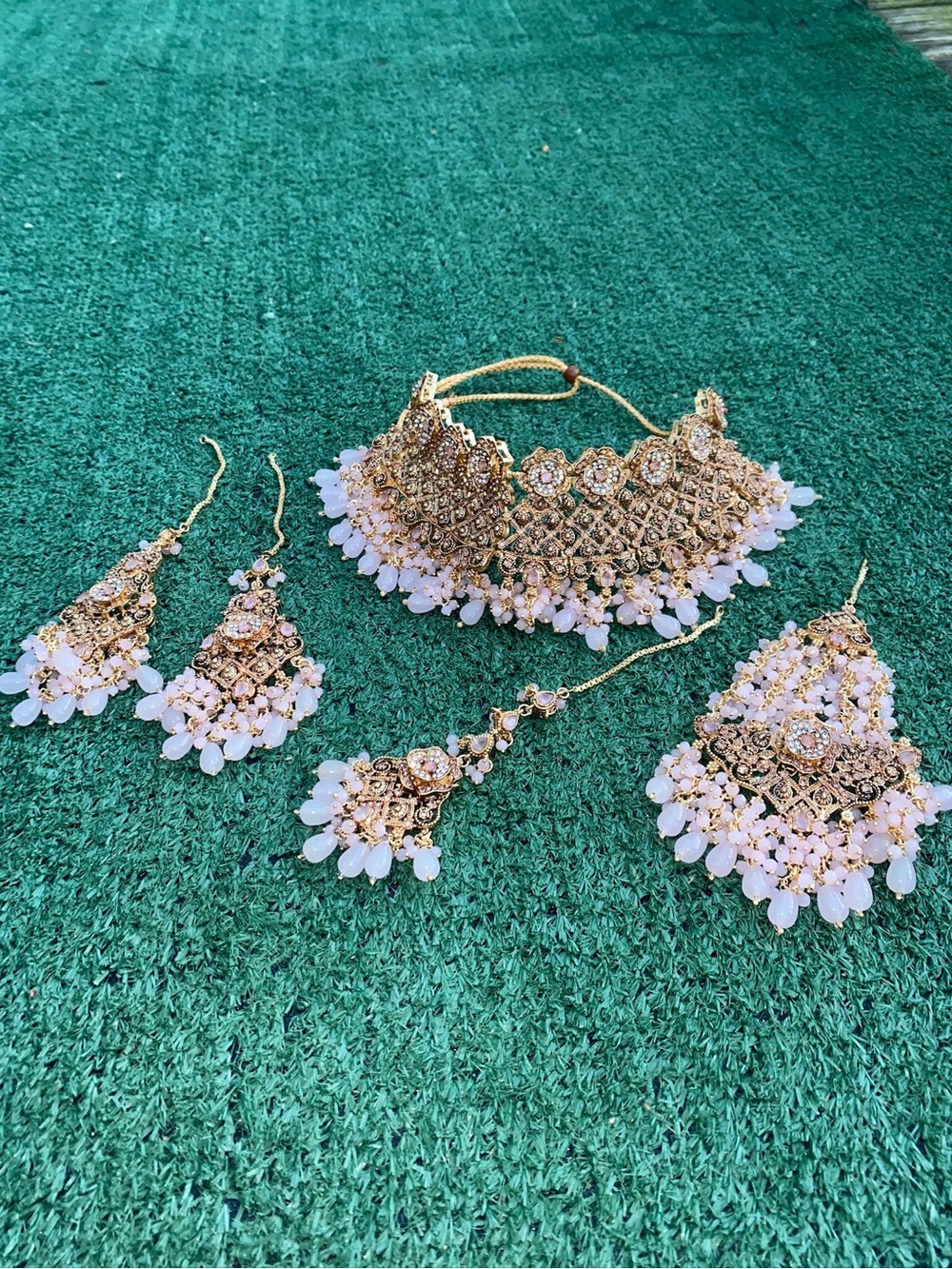 Gold and White Bridal Choker Necklace Set